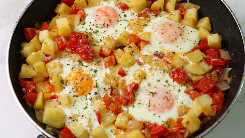 Sunny-Side Up Egg Skillet with Potatoes and Tomatoes