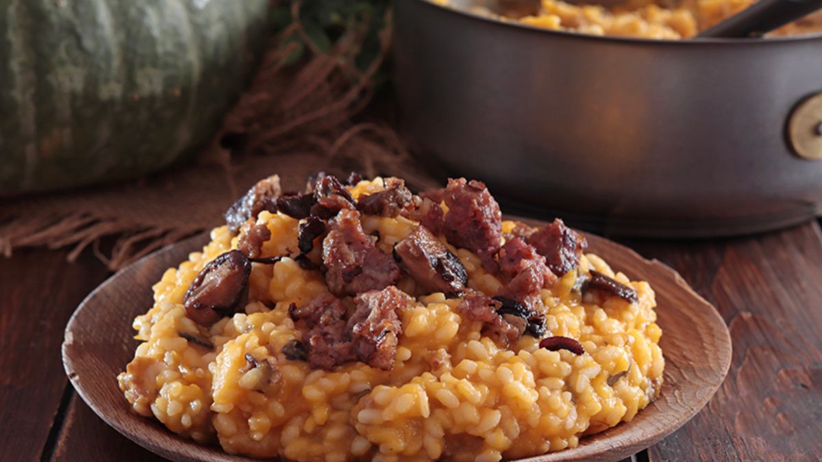 Autumn Risotto with Pumpkin Mushrooms and Sausage