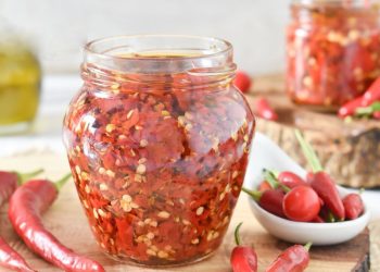 Chopped chili peppers in oil