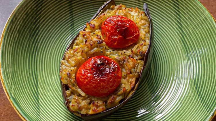 Aubergines Stuffed with Rice and Tuna